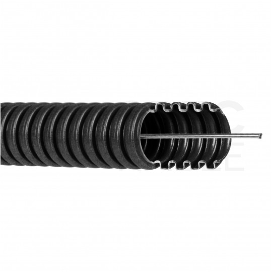 Rura karbowana elektroinstalacyjna FK15 20/14mm giętka samogasnąca peszel z pilotem 750N PVC UV czarna 100m GEWISS