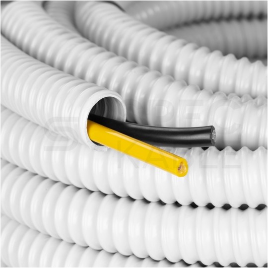 Rura karbowana elektroinstalacyjna GUS (RSF) 14mm wzmocniona spiralą giętka samogasnąca peszel elastyczny 320N PVC UV szara 30m TUBIFOR