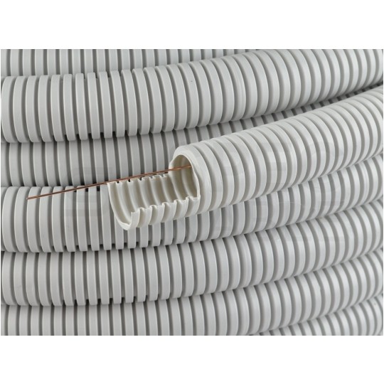 Rura karbowana elektroinstalacyjna RKGL 20/14,5mm giętka samogasnąca peszel z pilotem 320N PVC szara 50m PAWBOL