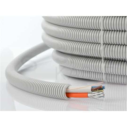 Rura karbowana elektroinstalacyjna RKGL 20/14,5mm giętka samogasnąca peszel z pilotem 320N PVC szara 50m PAWBOL