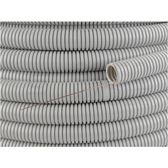 Rura karbowana elektroinstalacyjna RKGL 20/14,5mm giętka samogasnąca peszel z pilotem 320N PVC szara 50m PAWBOL