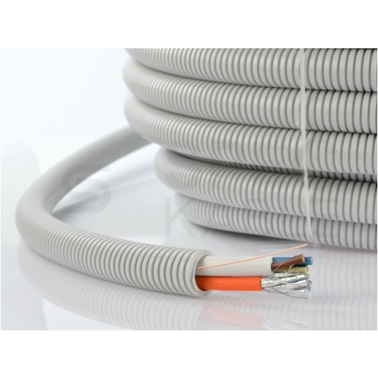 Rura karbowana elektroinstalacyjna RKGL 25/19mm giętka samogasnąca peszel z pilotem 320N PVC UV szara 25m