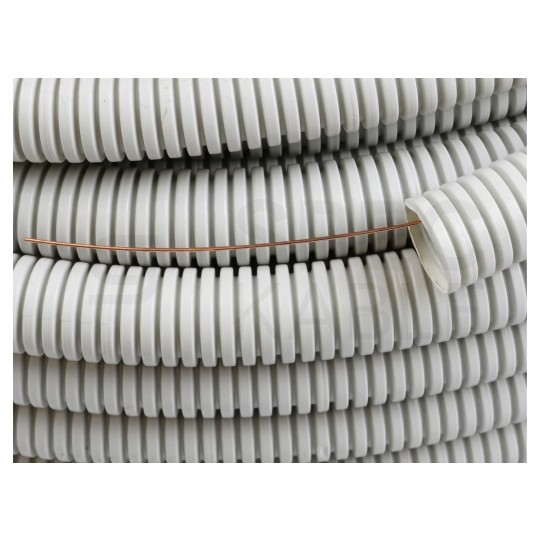 Rura karbowana elektroinstalacyjna RKGL 25/19mm giętka samogasnąca peszel z pilotem 320N PVC UV szara 50m