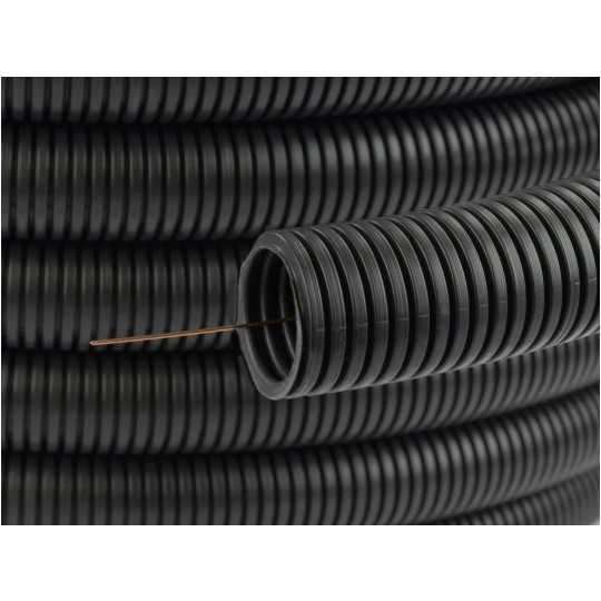 Rura karbowana elektroinstalacyjna RKGS 20/15mm giętka samogasnąca peszel z pilotem 750N PVC UV czarna 25m