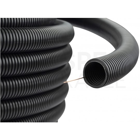 Rura karbowana elektroinstalacyjna RKGS 25/19mm giętka samogasnąca peszel z pilotem 750N PVC UV czarna 25m