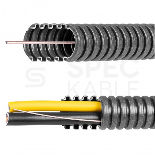 Rura karbowana elektroinstalacyjna RKSSP 25/20mm giętka samogasnąca peszel z pilotem 750N PVC grafitowa 100m