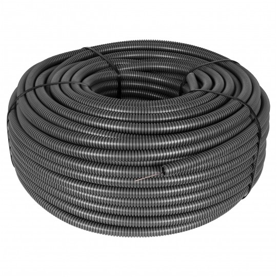 Rura karbowana elektroinstalacyjna RKSSUV 25/20mm giętka samogasnąca peszel z pilotem 750N PVC odporny na UV grafitowy 50m