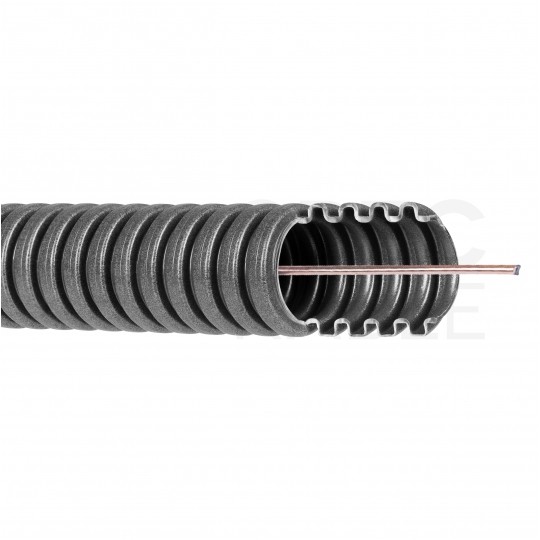 Rura karbowana elektroinstalacyjna RKSSUVP 20/16mm giętka samogasnąca peszel z pilotem 750N PVC odporny na UV grafitowy 50m