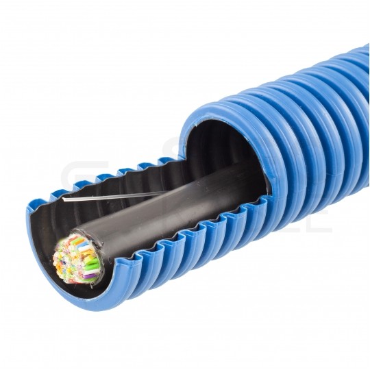 Rura karbowana elektroinstalacyjna RODK DVR 40/32mm dwuwarstwowa do ziemi peszel z pilotem AROT 450N HDPE niebieska 50m