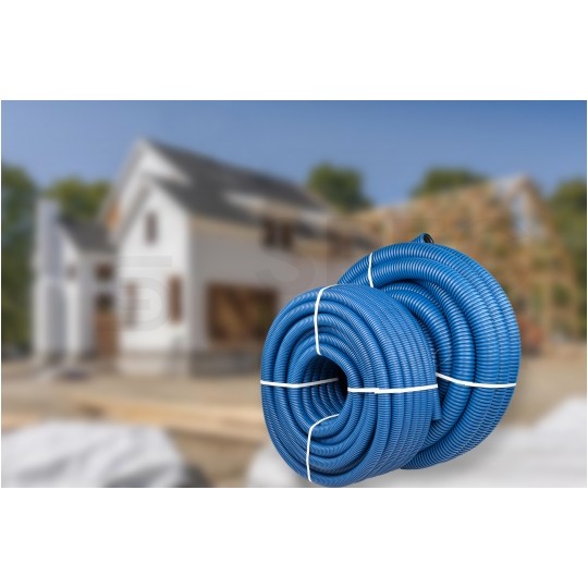 Rura karbowana elektroinstalacyjna RODK DVR 40/32mm dwuwarstwowa do ziemi peszel z pilotem AROT 450N HDPE niebieska 50m