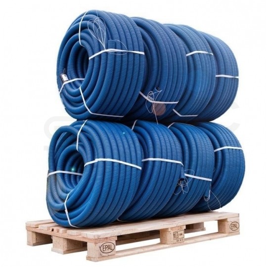 Rura karbowana elektroinstalacyjna RODK DVR 40/32mm dwuwarstwowa do ziemi peszel z pilotem AROT 450N HDPE niebieska Komplet 8x 50m
