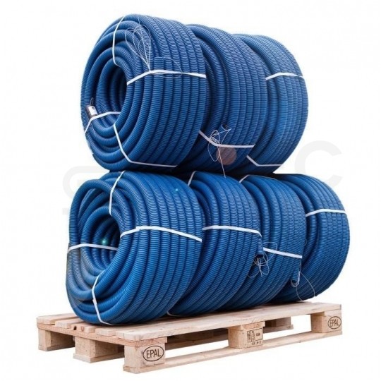 Rura karbowana elektroinstalacyjna RODK DVR 50/40mm dwuwarstwowa do ziemi peszel z pilotem AROT 450N HDPE niebieska Komplet 7x 50m