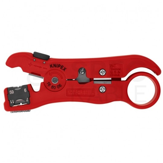 Ściągacz izolacji uniwersalny do kabli koncentrycznych, solarnych PV i teleinformatycznych (STP UTP) KNIPEX 16 60 06 SB