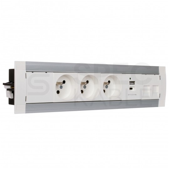 Simon 480 Listwa zasilająca na 3 gniazda + 2 gniazda USB (typ A + typ C) biała