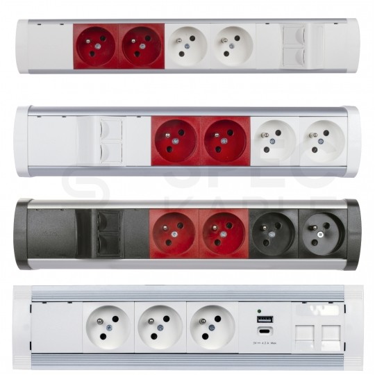 Simon 480 Listwa zasilająca na 4 gniazda (2x DATA) + 2 gniazda RJ45 biała