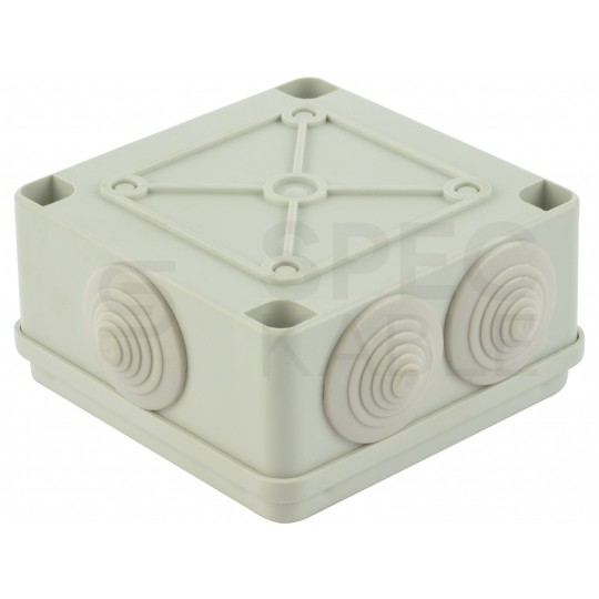 Skrzynka hermetyczna IP65 Puszka instalacyjna 100x100x50mm bezhalogenowa szara z dławikami PG21 S-BOX 106