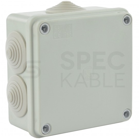 Skrzynka hermetyczna IP65 Puszka instalacyjna 100x100x50mm bezhalogenowa szara z dławikami PG21 S-BOX 106