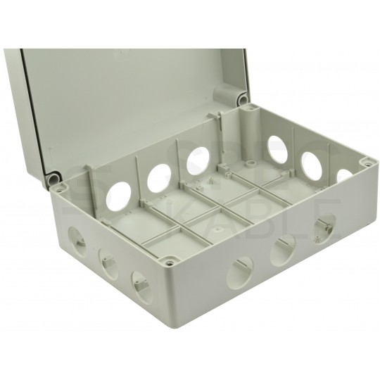 Skrzynka hermetyczna IP65 Puszka instalacyjna 300x220x120mm bezhalogenowa szara z dławikami PG29 S-BOX 606
