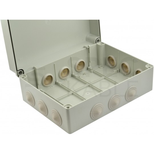 Skrzynka hermetyczna IP65 Puszka instalacyjna 300x220x120mm bezhalogenowa szara z dławikami PG29 S-BOX 606