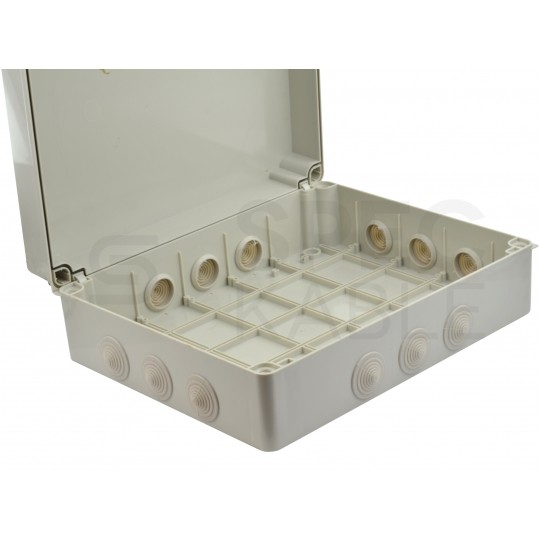 Skrzynka hermetyczna IP65 Puszka instalacyjna 380x300x120mm bezhalogenowa szara z dławikami PG29 S-BOX 706