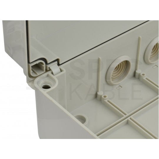 Skrzynka hermetyczna IP65 Puszka instalacyjna 380x300x120mm bezhalogenowa szara z dławikami PG29 S-BOX 706
