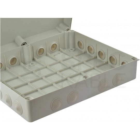 Skrzynka hermetyczna IP65 Puszka instalacyjna 460x380x120mm bezhalogenowa szara z dławikami PG29 S-BOX 806