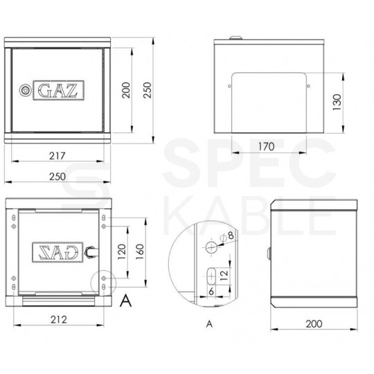 Skrzynka szafka gazowa nierdzewna INOX 250x250x200mm + kluczyk bezpieczeństwa