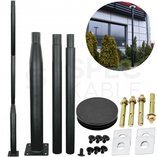 Słup oświetleniowy składany, maszt do kamer fi: 60mm 3m podstawa 160x160mm czarny BEMKO