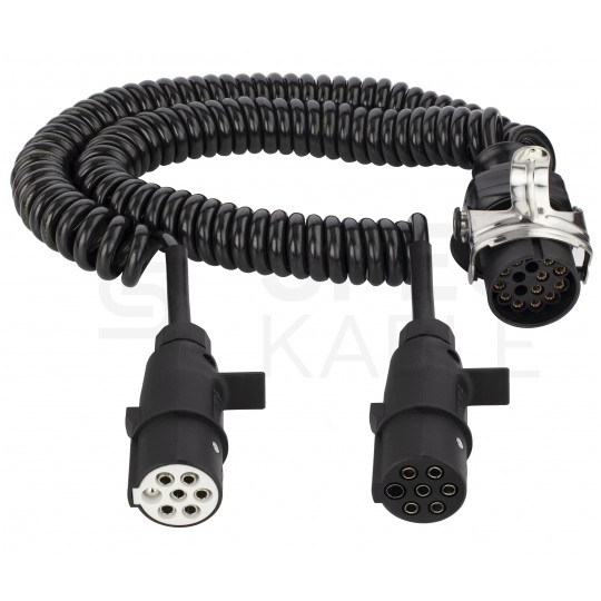 Spiralny adapter kablowy QLY-s do naczepy 24V wtyk 15-pin / 2 plastikowe wtyki 7-pin typu N+S 4,5m