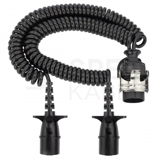 Spiralny adapter kablowy QLY-s do naczepy 24V wtyk 15-pin / 2 zalewane wtyki 7-pin typu N+S 4m