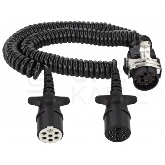 Spiralny adapter kablowy QLY-s do naczepy 24V wtyk 15-pin / 2 zalewane wtyki 7-pin typu N+S 4m