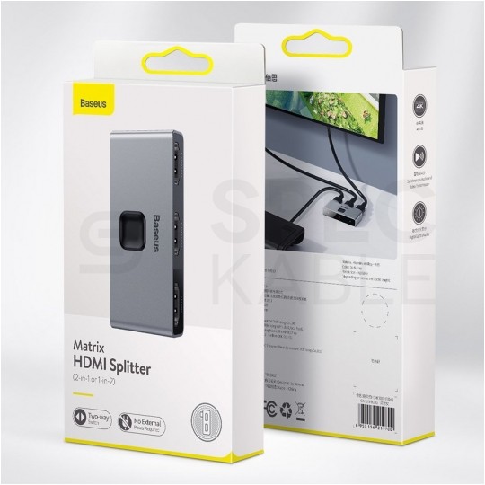 Splitter HDMI 1.4 Rozgałęźnik 1x wejście / 2x wyjście 4K@30 Ultra HD dwukierunkowy BASEUS CAHUB-BC0G