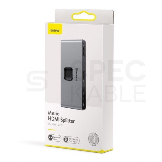 Splitter HDMI 1.4 Rozgałęźnik 1x wejście / 2x wyjście 4K@30 Ultra HD dwukierunkowy BASEUS CAHUB-BC0G