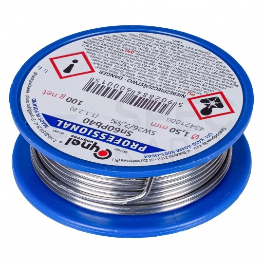 Spoiwo cyna drut lutowniczy szpula 100g / 1,5mm stop Sn60Pb40 CYNEL Unipress LC60-SW26