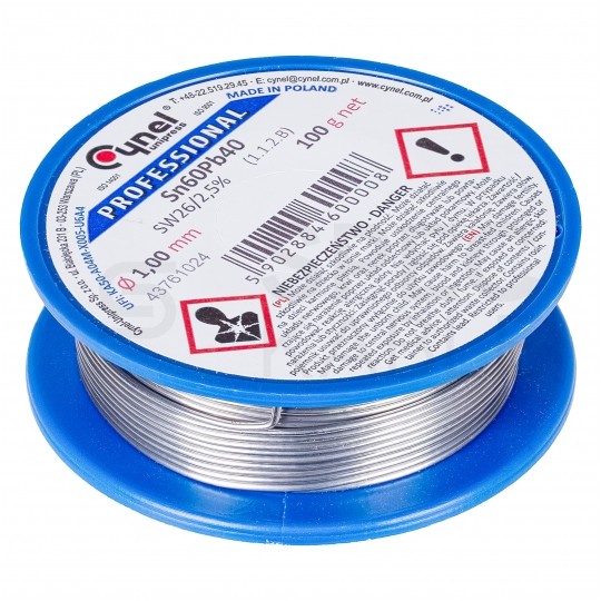 Spoiwo cyna drut lutowniczy szpula 100g / 1mm stop Sn60Pb40 CYNEL Unipress LC60-SW26