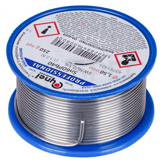 Spoiwo cyna drut lutowniczy szpula 250g / 1,5mm stop Sn60Pb40 CYNEL Unipress LC60-SW26