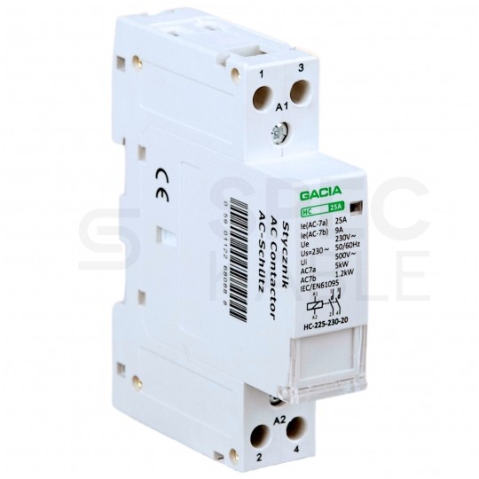 Stycznik modułowy 25A 2NO cewka 230V instalacyjny 2-biegunowy 1-modułowy GACIA