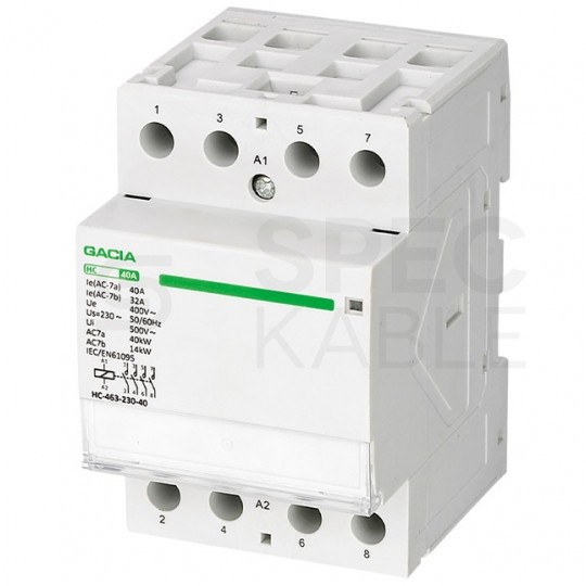 Stycznik modułowy 40A 4NO cewka 230V instalacyjny 4-biegunowy 3-modułowy GACIA