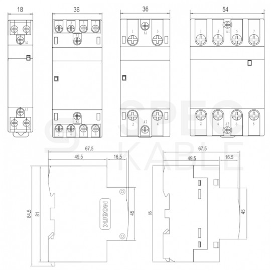 Stycznik modułowy instalacyjny cewka 25A 230V AC 2xNO + 2xNC na szynę TH35 DIN 4-biegunowy 2-modułowy NOARK