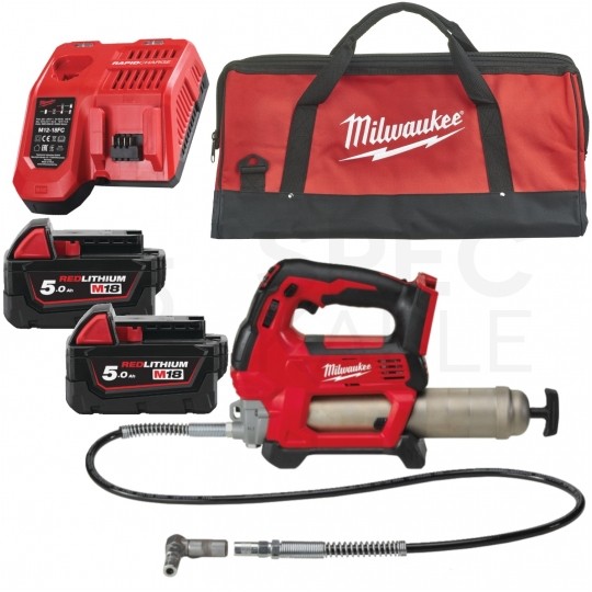 Subkompaktowa smarownica akumulatorowa 18V M18 GG-0 MILWAUKEE 2xakumulator 5.0Ah + ładowarka + torba
