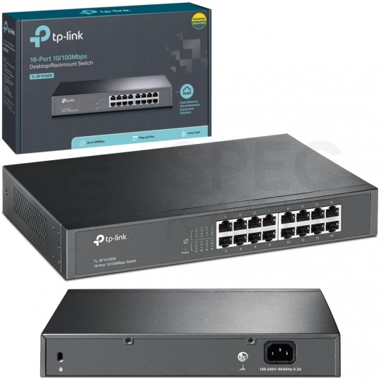 Switch 19" RACK 16x port RJ45 (Fast Ethernet 100Mb/s) przełącznik niezarządzalny TP-Link TL-SF1016DS