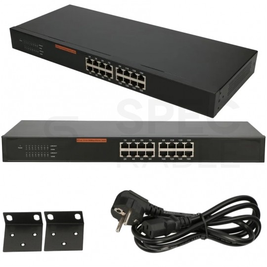 Switch 19" RACK 16x port RJ45 (Gigabit Ethernet 1000Mb/s) przełącznik niezarządzalny Extralink EVAN