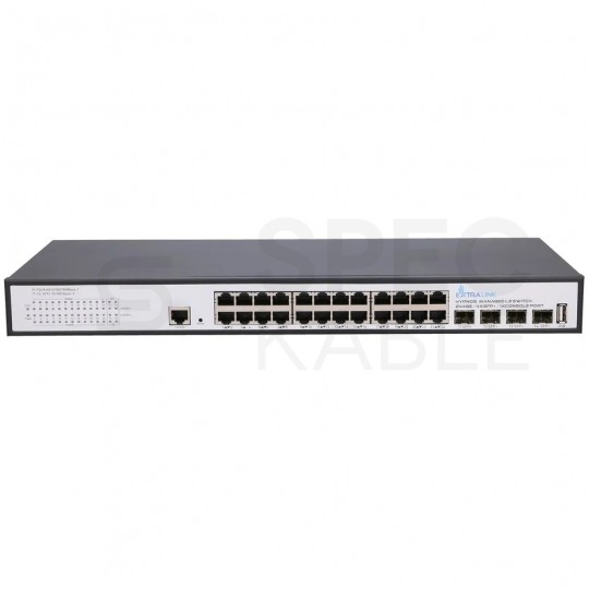 Switch 19" RACK 24x port RJ45 (Gigabit Ethernet 1000Mb/s) + 4x port SFP+ (Uplink 10Gb/s) przełącznik zarządzalny Extralink Hypnos