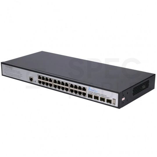 Switch 19" RACK 24x port RJ45 (Gigabit Ethernet 1000Mb/s) + 4x port SFP+ (Uplink 10Gb/s) przełącznik zarządzalny Extralink Hypnos
