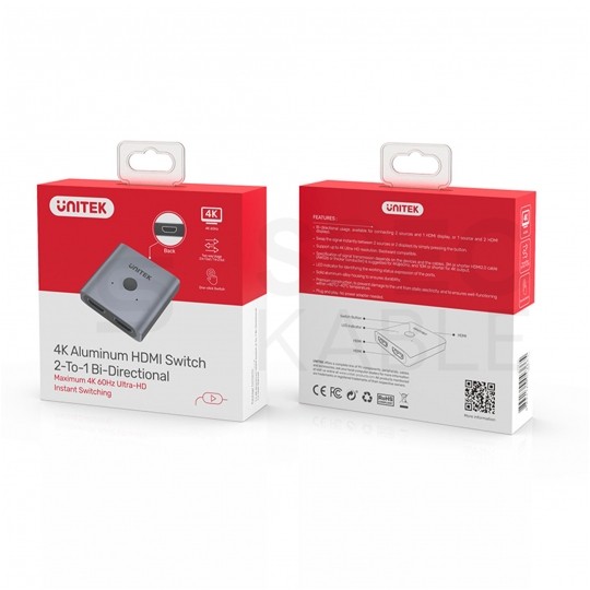 Switch HDMI 2.0 Splitter 2x wejście / 1x wyjście 4K@60 Ultra HD dwukierunkowy UNITEK