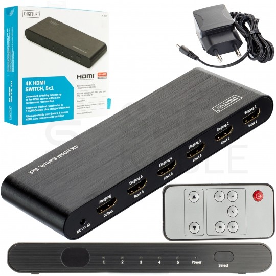 Switch HDMI 2.0 Splitter 5x wejście / 1x wyjście 4K@60 Ultra HD DIGITUS DS-45317