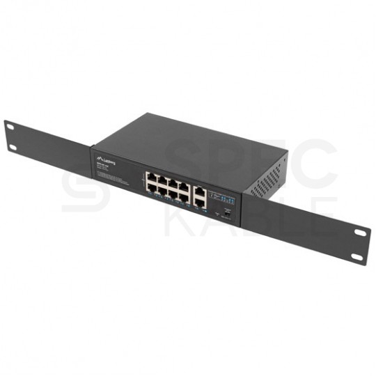 Switch PoE 10" 19" RACK 10x port RJ45 (8x PoE+ Fast Ethernet + 2x Uplink Gigabit 1000Mb/s) przełącznik niezarządzalny LANBERG RSFE-8P-2GE-120