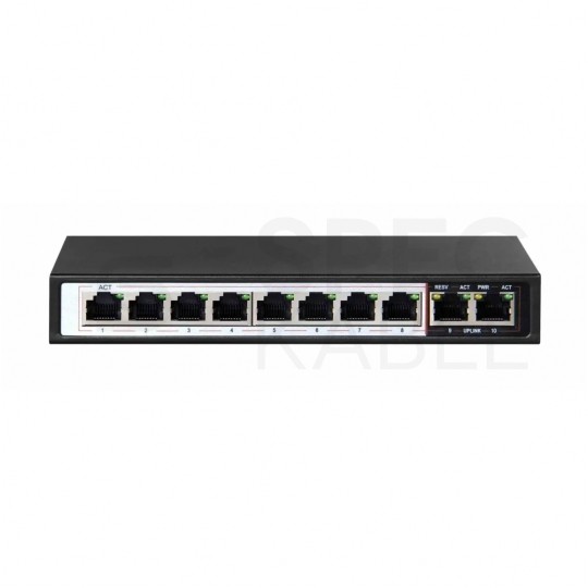 Switch PoE Desktop 10x port RJ45 (Fast Ethernet 100Mb/s, w tym 8x PoE+ i 2x Uplink) przełącznik niezarządzalny Extralink Ceres