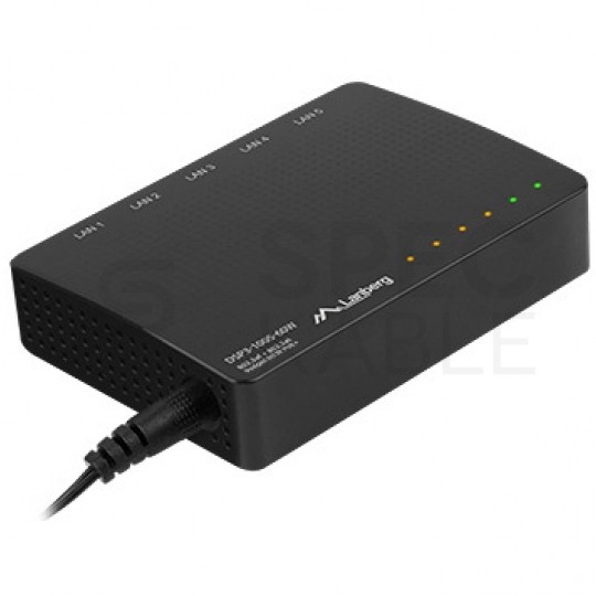 Switch PoE Desktop 5x port RJ45 (Gigabit Ethernet 1000Mb/s, w tym 4x PoE+ i 1x Uplink) przełącznik niezarządzalny LANBERG DSP3-1005-60W