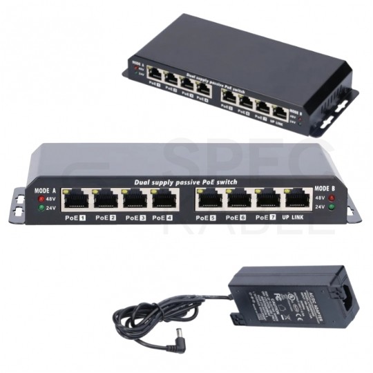 Switch PoE Desktop 8x port RJ45 (Fast Ethernet 100Mb/s, w tym 7x PoE i 1x Uplink) przełącznik niezarządzalny Extralink 8-7 PoE